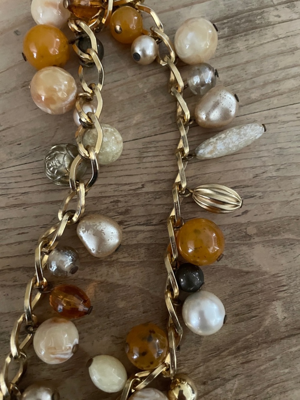 NWOT Gold chain mixed beaded belt amber cream ivory hues elegant cocktail OSFM - Picture 2 of 7